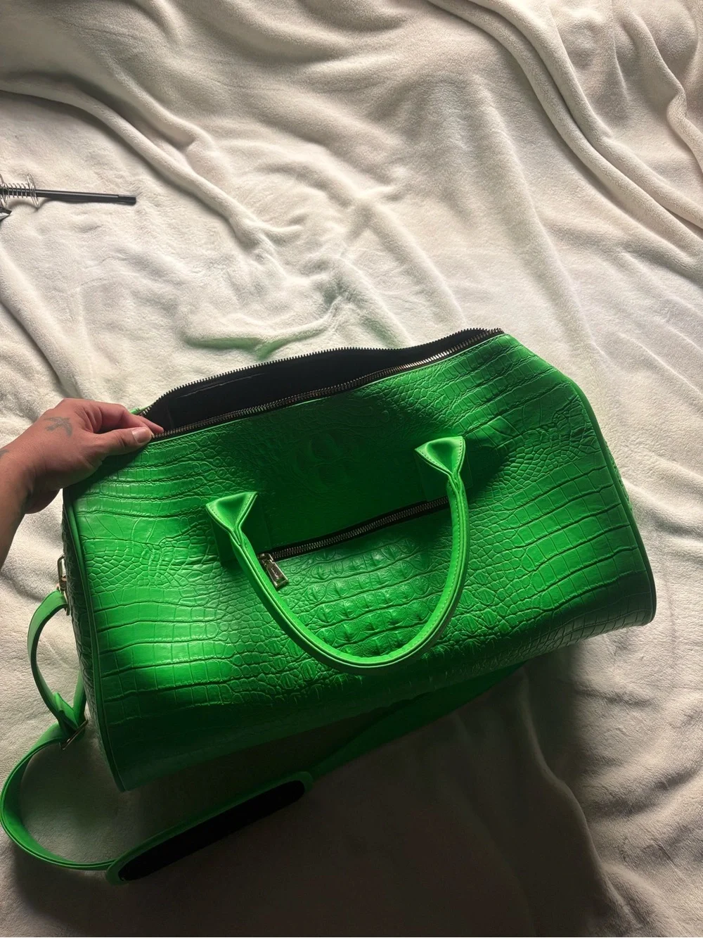 Green Croc Duffle Travel Bag